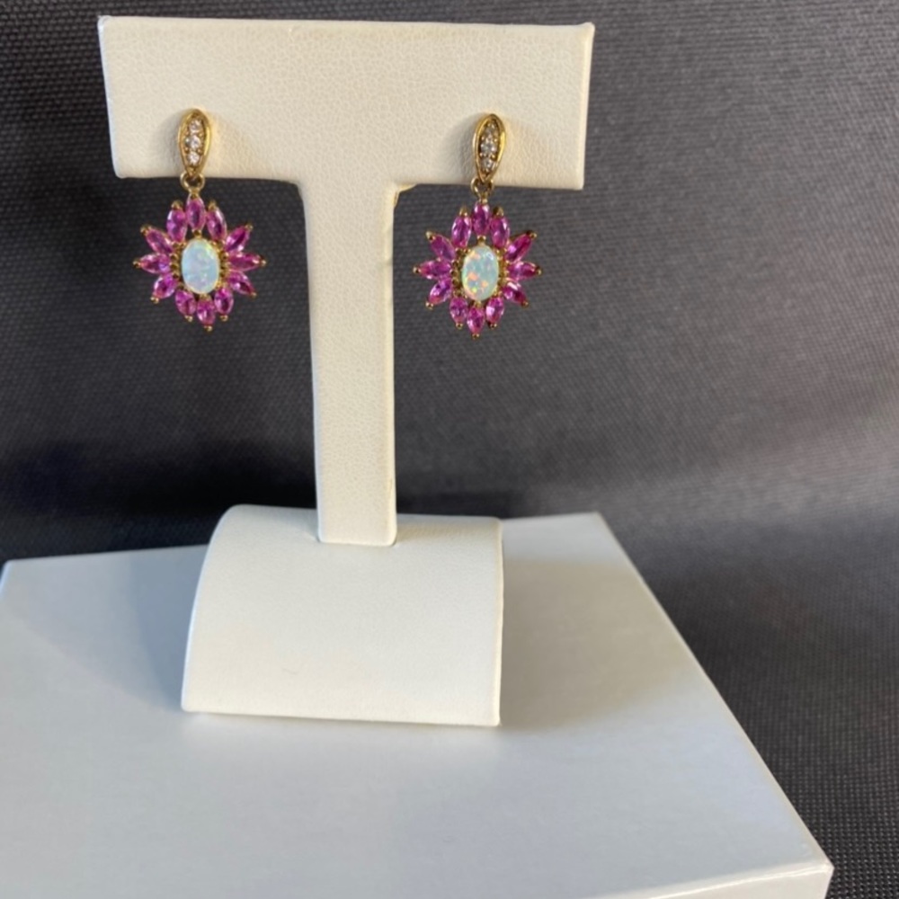 Opal and pink topaz earrings - Picture 2 of 3